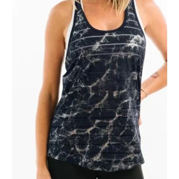 Zyia Active Black Havana Sparkly Sheer Striped Tank Top - Size Small - Picture 1 of 6